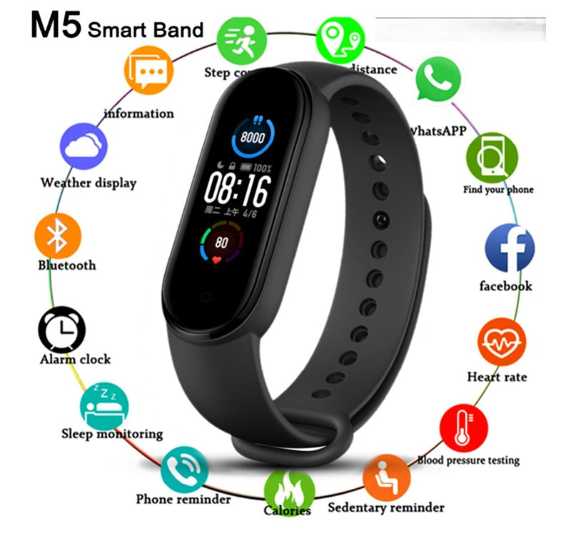 M5 Smart Bracelet Upgrade Sports Bracelet Heart Rate Blood Pressure Monitoring Band Smart Wristband
