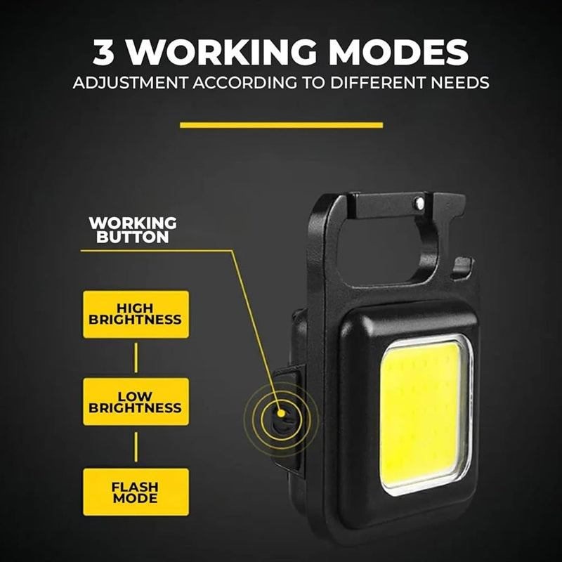 Keychain Mini Cob Flashlight, Super Bright (Max 500 Lumens) Rechargeable Emergency Light, 4 Modes Portable Pocket Light with Folding Bracket Bottle Opener for Fishing, Camping, Walking