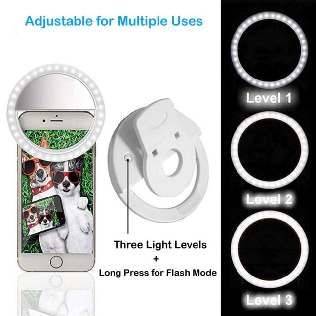 Portable LED Ring Selfie Light for All Smartphones, Tablets Enhancing Ring Light with 3 Level of Brightness for Photography Video Calling (Smart Phones Laptop Tablet)
