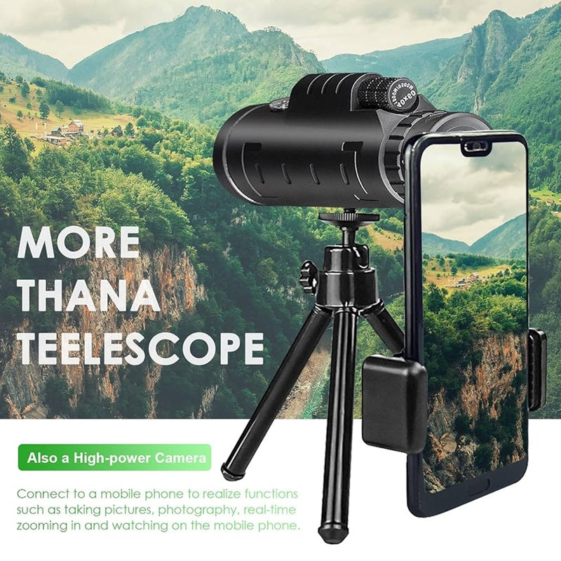 40X60HD Zoom Magnification Telescope + Mobile Phone Mount + Tripod for Adults and Children. High Power, Bi-Focal, FMC Coating and BAK4 Prism Optical Lens Gadget. Moon, Bird Watching/ Wildlife Hunting/ Stargazing/ Outdoor Camping Hiking/ Live Concert.