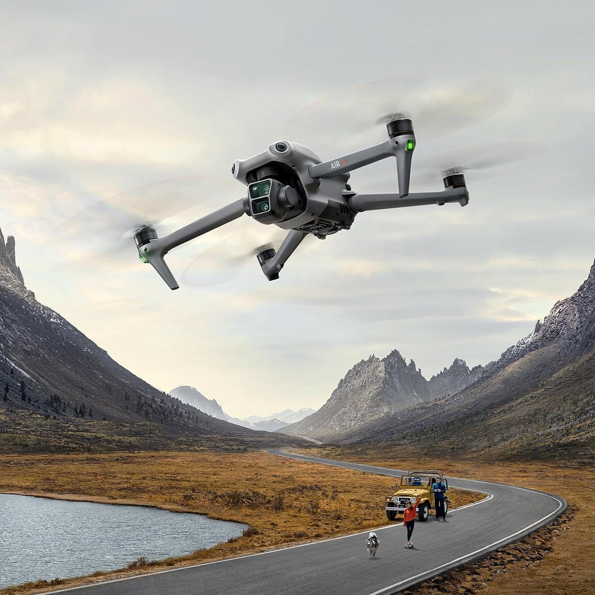Air 3 Drone Quadcopter with RC-N2 Remote (with Screen) Fly More Combo Medium Tele & Wide-Angle Dual Primary Cameras, Obstacle Sensing, 48MP, 4K/60fps, 3 Batteries Bundle with Deco Gear Accessories