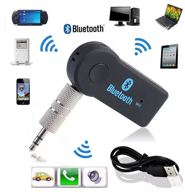 Wireless Bluetooth Receiver & Hands-Free Car Kit – 3.5mm Aux Adapter for Seamless Music Streaming and Hands-Free Calling | Perfect for Home, Car Audio, Headphones, and Speakers