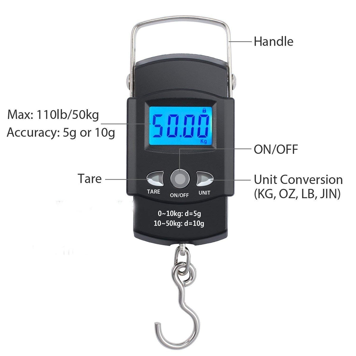 digital weighing machine for Luggage weighing, Weighing scale capable of 50kg, Scale with LCD Display & Stainless steel hook. Aliston A08 /A302 Hanging Scale.
