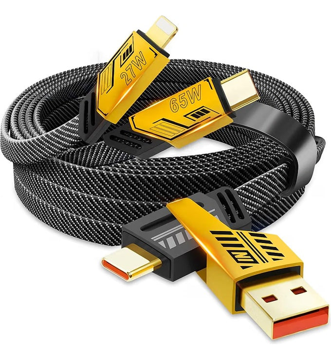 4-in-1 Fast Charging Cable | 65Watt PD | USB-A/USB-C/Lightning Multifunctional Cord