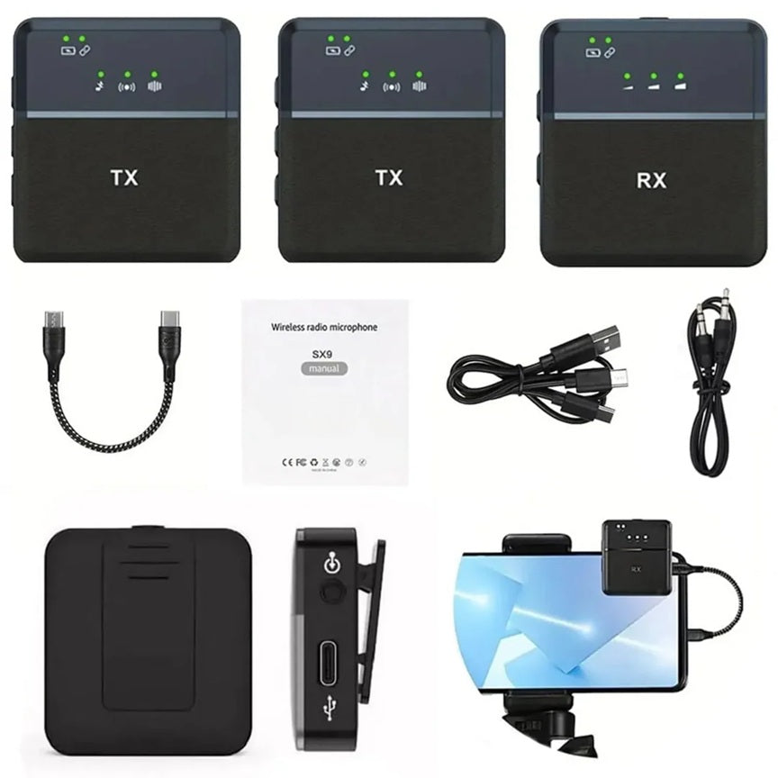 SX9 Wireless Microphone for PC, Android & iOS | Dual Collar Mics with 1 Receiver | 360° Noise Cancellation | Plug & Play Mic for YouTube, Vlogs, Live Streaming & Video Recording