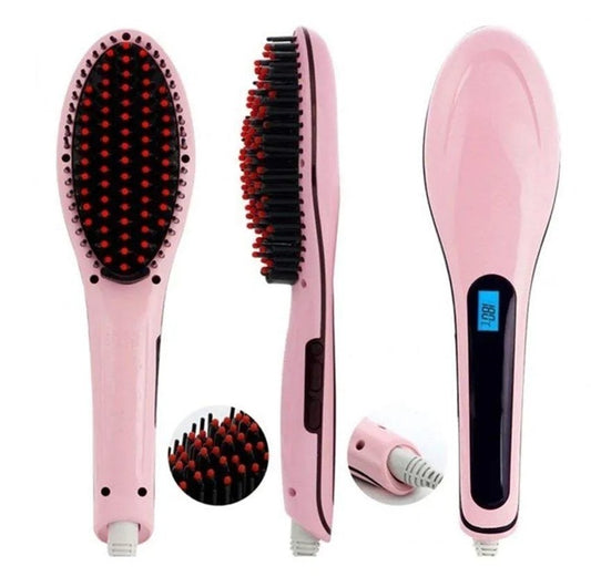 HQT-906 Fast Hair Straightener Brush with Temperature Control (Multicolour)