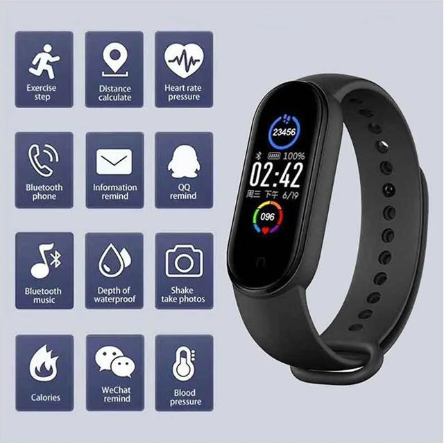 M5 Smart Bracelet Upgrade Sports Bracelet Heart Rate Blood Pressure Monitoring Band Smart Wristband