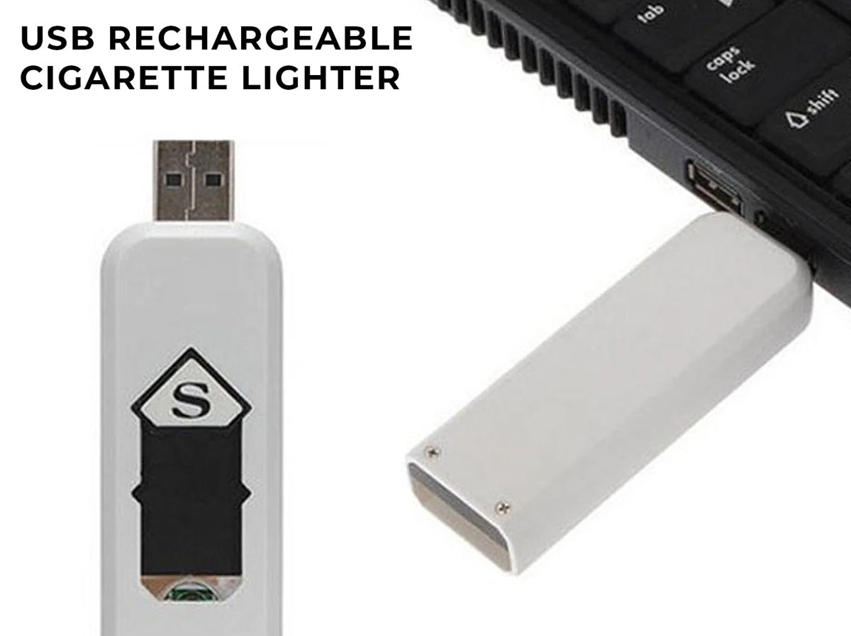 Generic USB Charging Lighter | Eco-Friendly, Smart, Flameless, Windproof, Portable, Modern, White Plastic Electronic Lighter