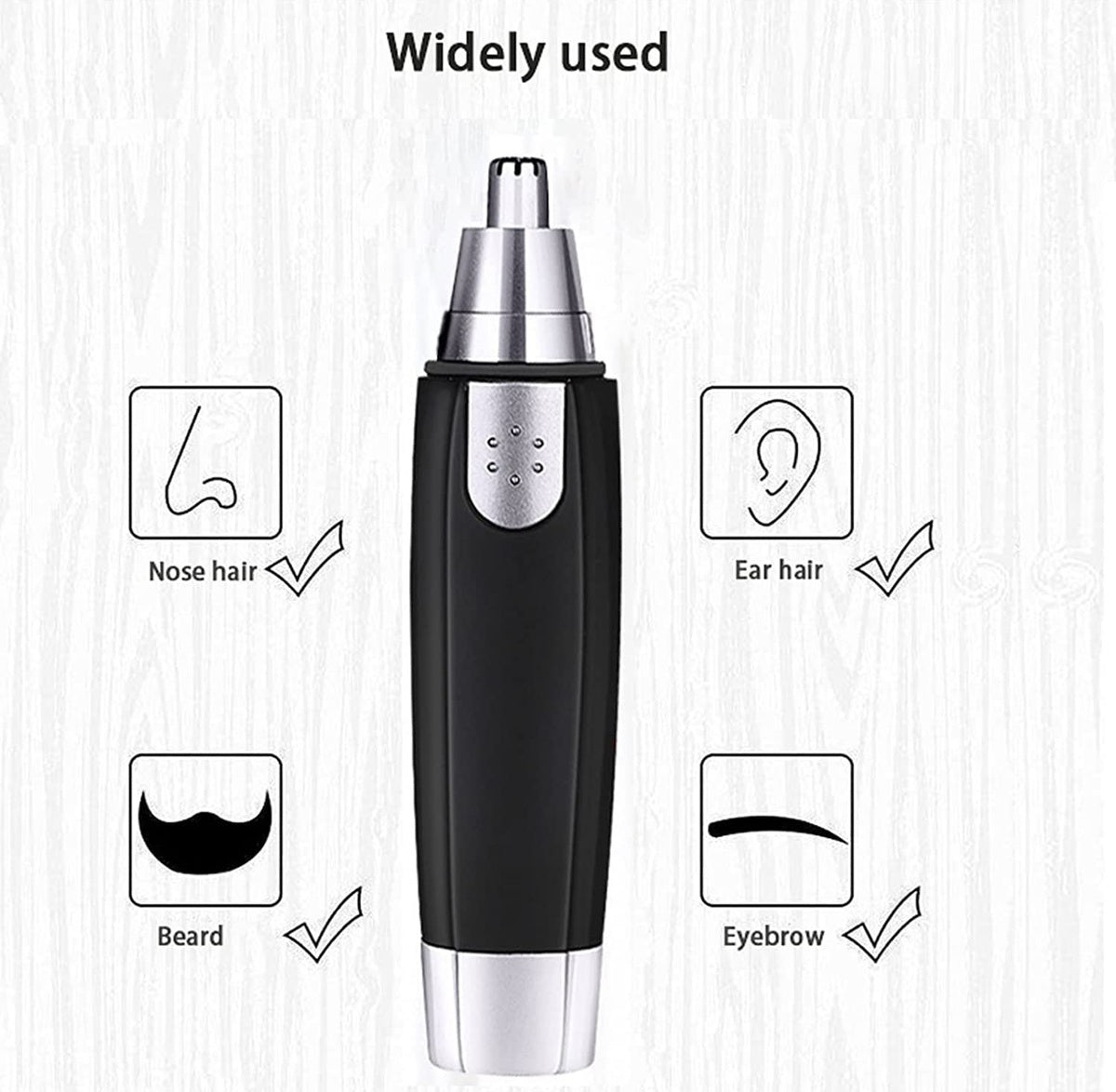 3-in-1 Nose, Ear & Eyebrow Hair Trimmer for Men & Women – Waterproof, Painless Facial Hair Remover with Dual-Edge Blades – Compact, Battery-Operated Grooming Tool (Black) (POWER CELL (AA) BATTERY INCLUDED)