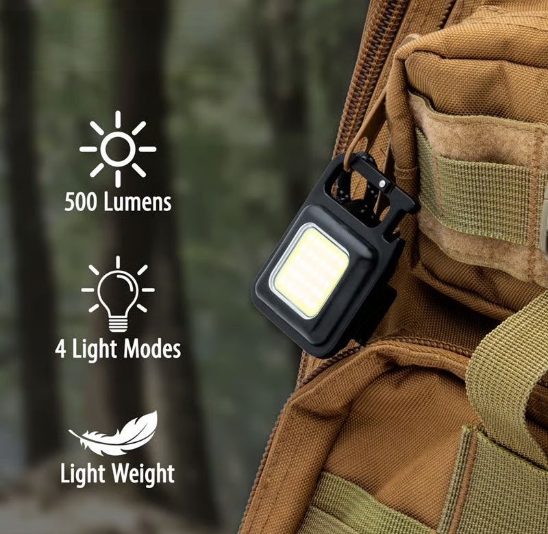 Keychain Mini Cob Flashlight, Super Bright (Max 500 Lumens) Rechargeable Emergency Light, 4 Modes Portable Pocket Light with Folding Bracket Bottle Opener for Fishing, Camping, Walking