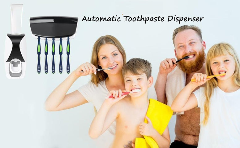 Wall-Mounted Automatic Toothpaste Dispenser with 5-Slot Toothbrush Holder | Hands-Free Vacuum Pump Toothpaste Squeezer for Bathroom – Multicolor (1 Pc)