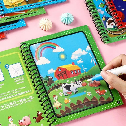 pack of 2 Water Marker Magic Book for Kids, 2 Different Theme Magic Books, Educational & Bonding Time for Kids, Reusable, Mess-Free Art with Quick Dry Technology
