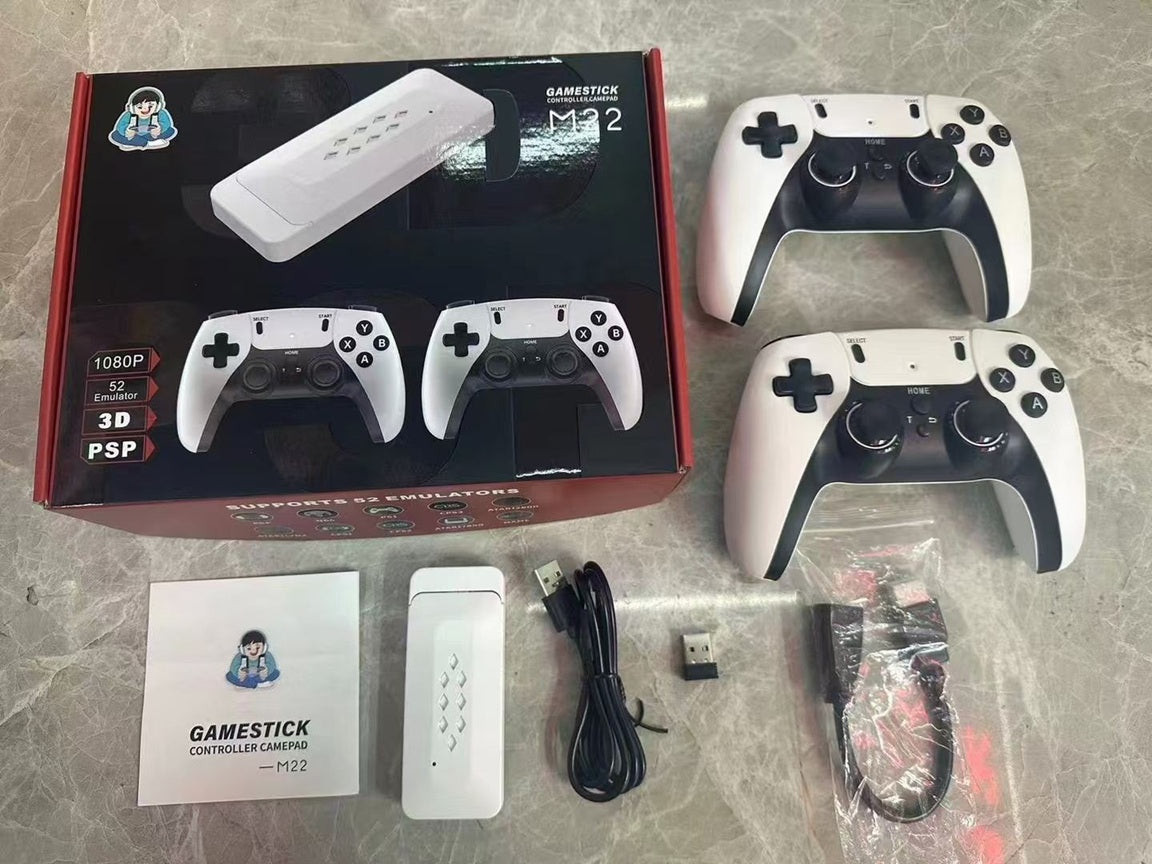 M22 Game Stick Retro Video Game Console with 2 Wireless Controller 64 GB with Yes (White,Black)