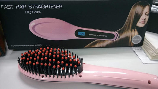 HQT-906 Fast Hair Straightener Brush with Temperature Control (Multicolour)