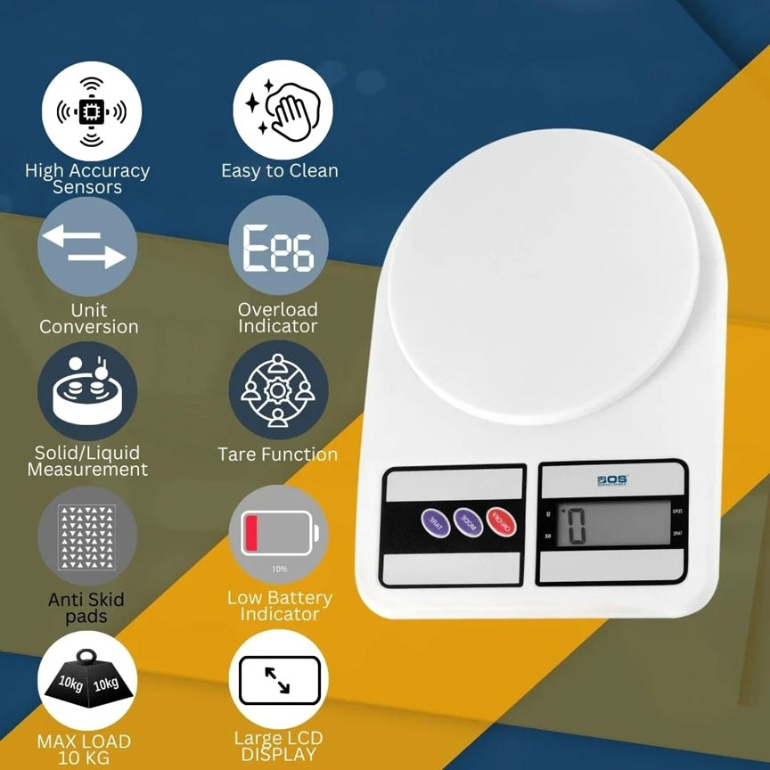 Btag SF-400 Digital Kitchen Weighing Scale | 10Kg x 1g Precision | Food Scale with LCD Display for Cooking, Baking, Meal Prep & Healthy Diet | Compact Electronic Weight Machine for Home Use.(White)
