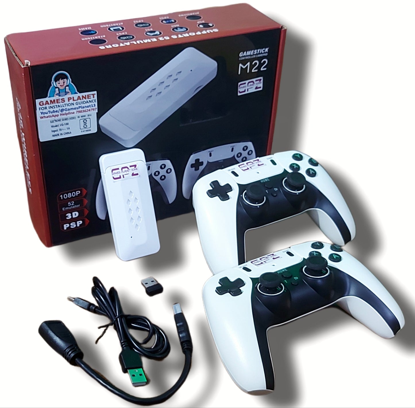 M22 Game Stick Retro Video Game Console with 2 Wireless Controller 64 GB with Yes (White,Black)