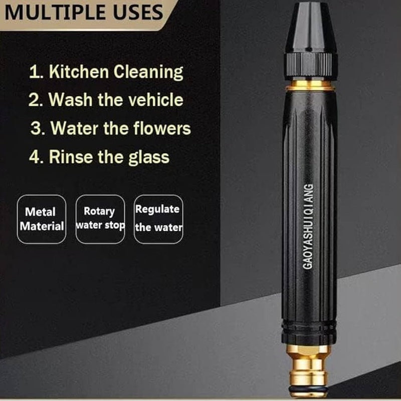 Metal Portable High Pressure Washing Water Gun, Adjustable Multifunction Pressure Washer Nozzle Spray Gun Direct Spray Car Wash Water Gun,Black High Pressure Nozzle.(pack of 1)