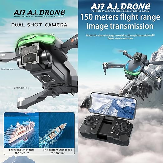 A17 A.I. Drone with A.i. Obstacle Avoidance, 1080P Triple Gimbal Camera,